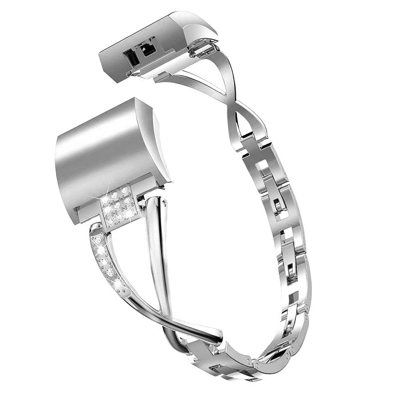Aluminum Alloy X-shaped Watch Strap with Rhinestones Decor Smart Watch Band Wrist Strap for Fitbit Charge 6 5 Aluminum Alloy X-shaped Watch Strap with Rhinestones Decor Smart Watch Band Wrist Strap for Fitbit Charge 6 5